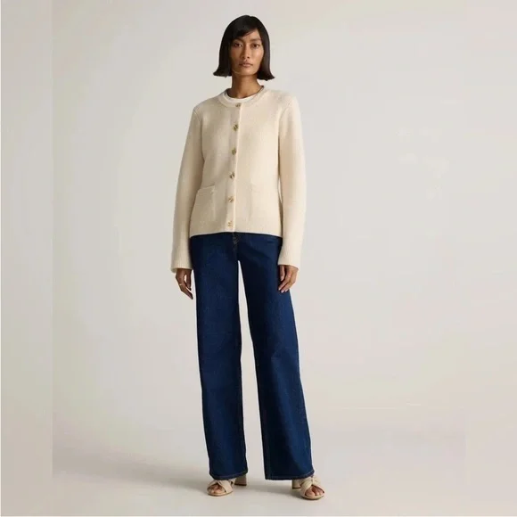 Quince Women Mongolian Cashmere Structured Cardigan Ivory Medium - Picture 6 of 12